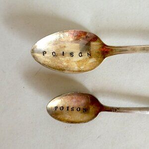 VINTAGE POISON STAMPED SILVER SPOON SET UPCYLCED GOTHIC ODDITY